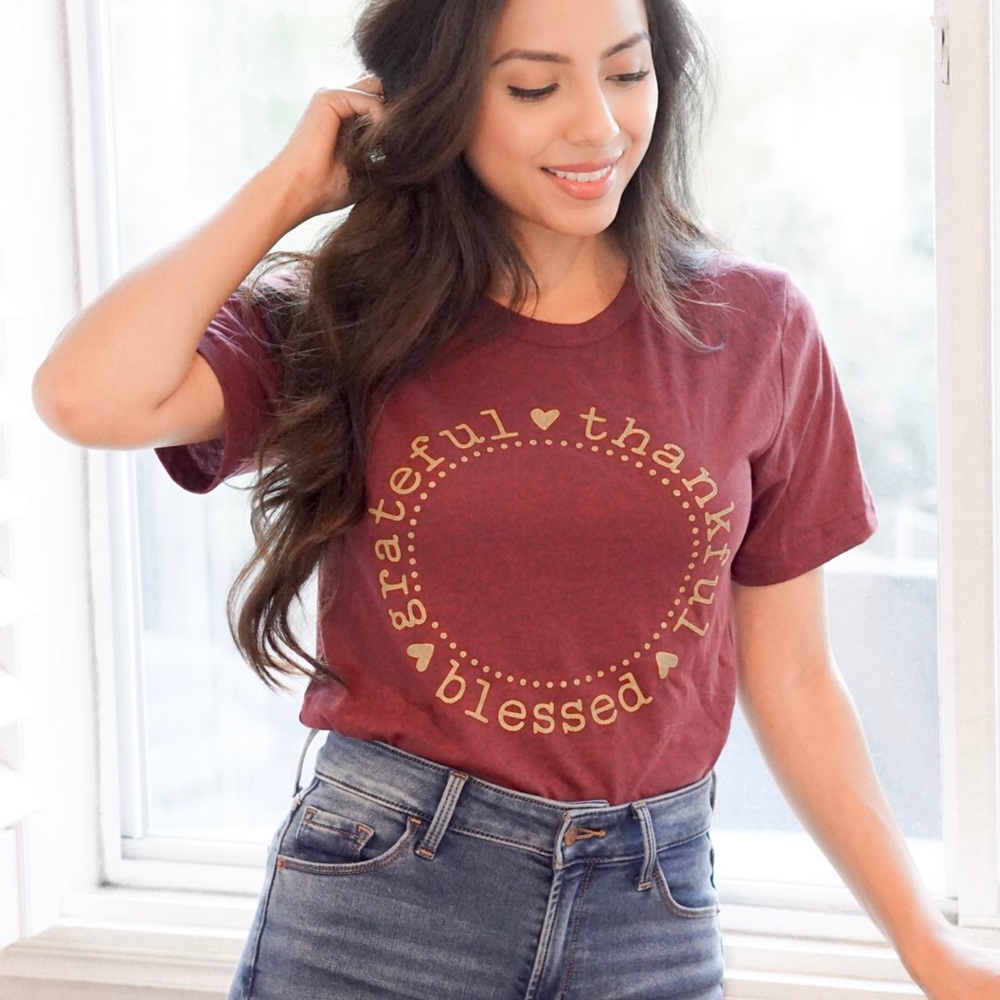 Grateful, Thankful, Blessed Maroon T-Shirt